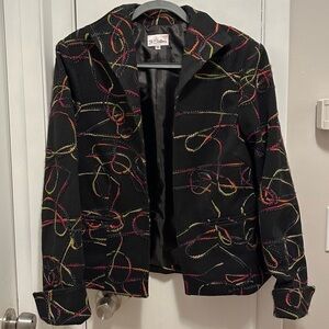 Vintage 3 Sisters Graffiti Open Blazer Jacket XL colorful string rope scribble